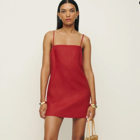 Reformation Red Aubree Linen Dress - Picture 1 of 5